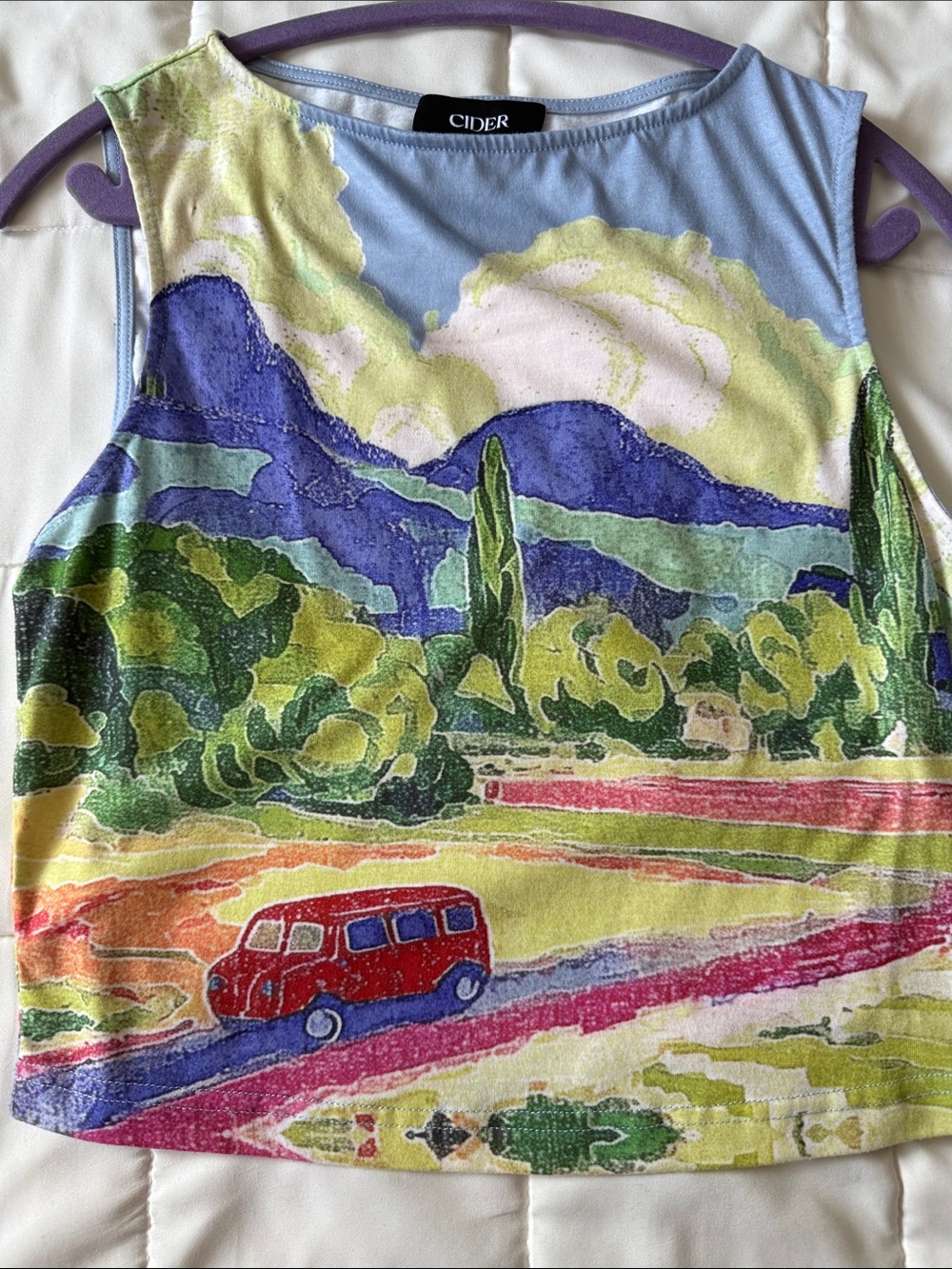 Cider Scenic Crop Top with Red Van and Blue Sky - Picture 3 of 6